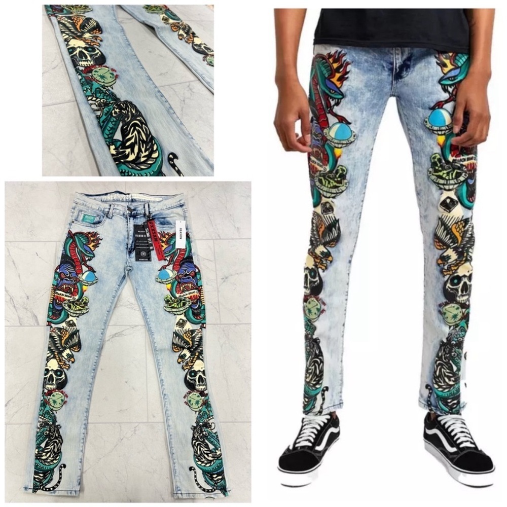 Reason Tattoo Alien Graphic Print Jeans